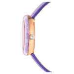 Crystalline lustre watch Swiss Made, Leather strap, Purple, Rose gold-tone finish